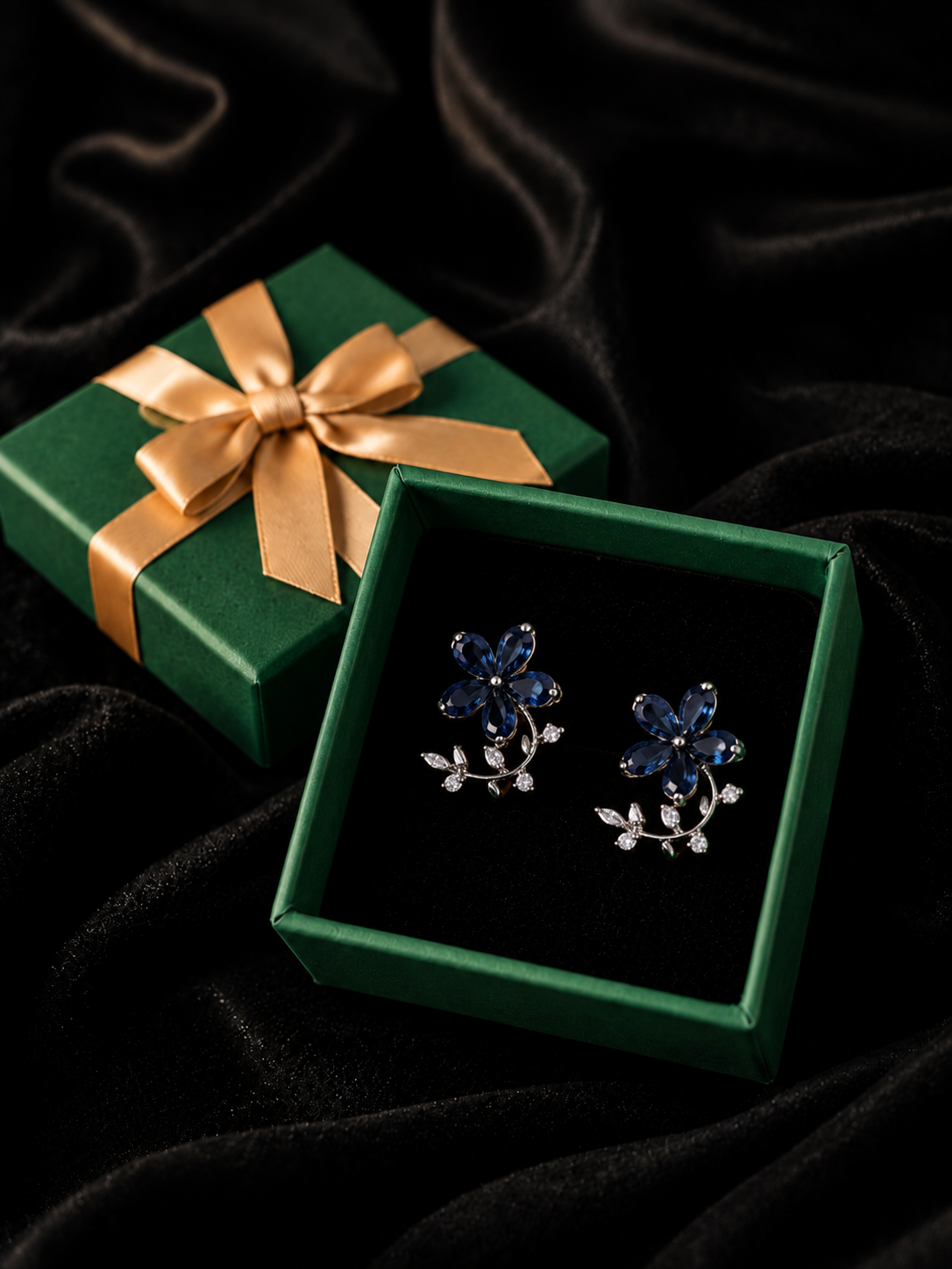 Blue Floral Crystal Earrings