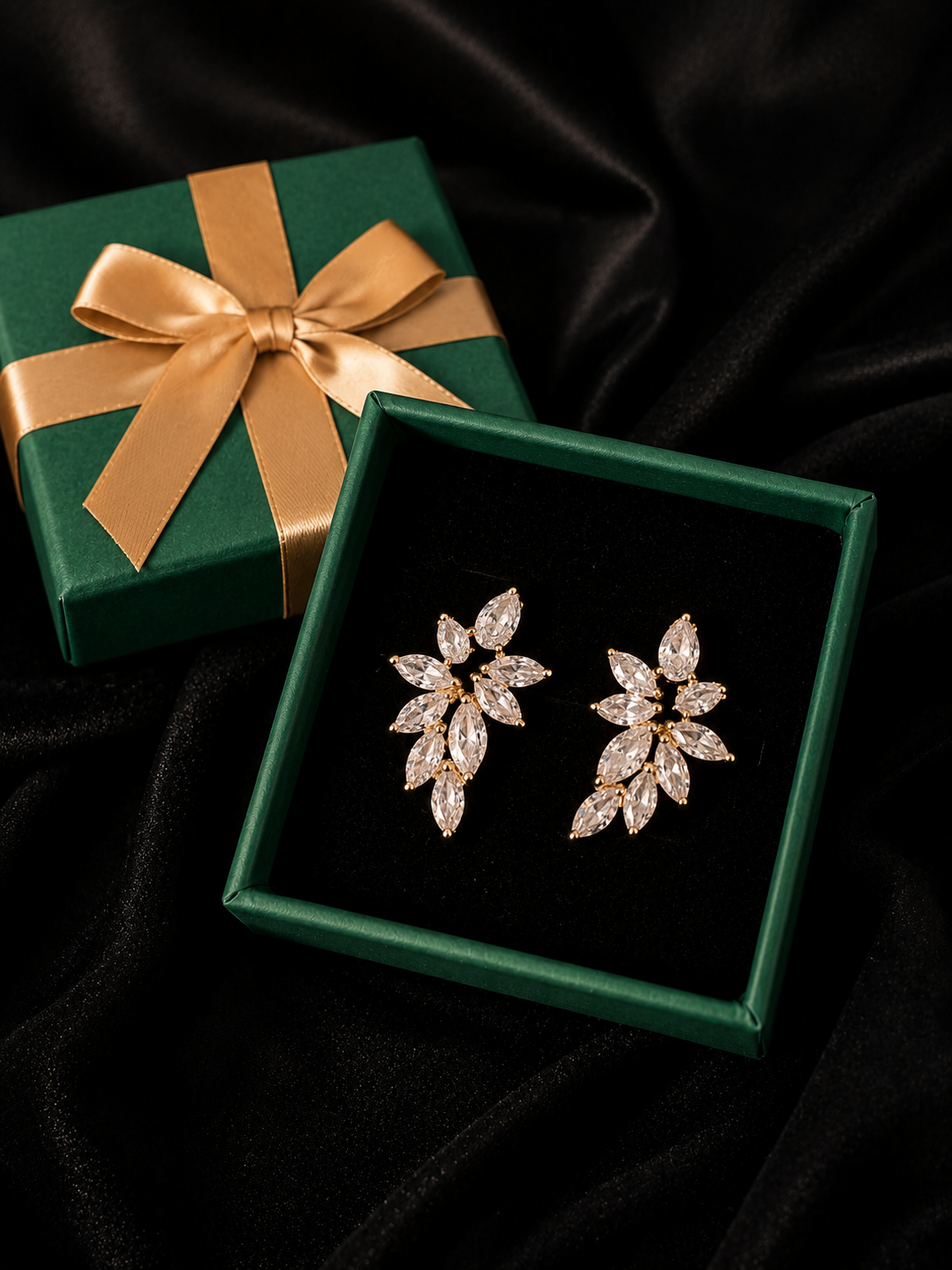 Crystal Marquise Climber Earrings — Gold