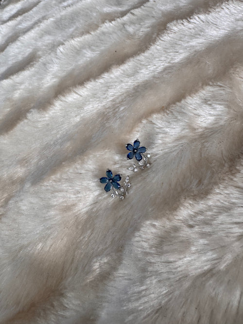 Blue Floral Crystal Earrings