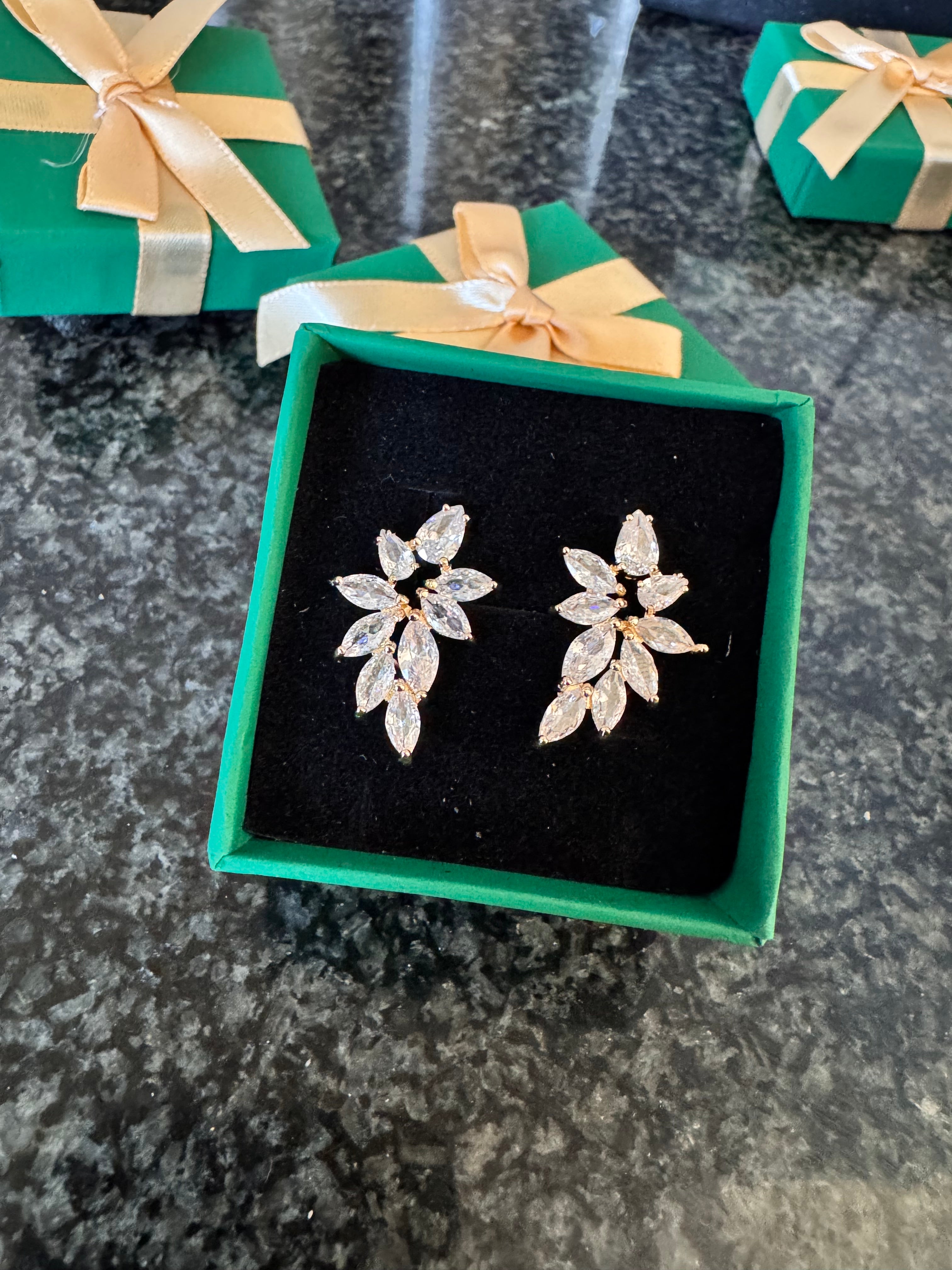 Crystal Marquise Climber Earrings — Gold