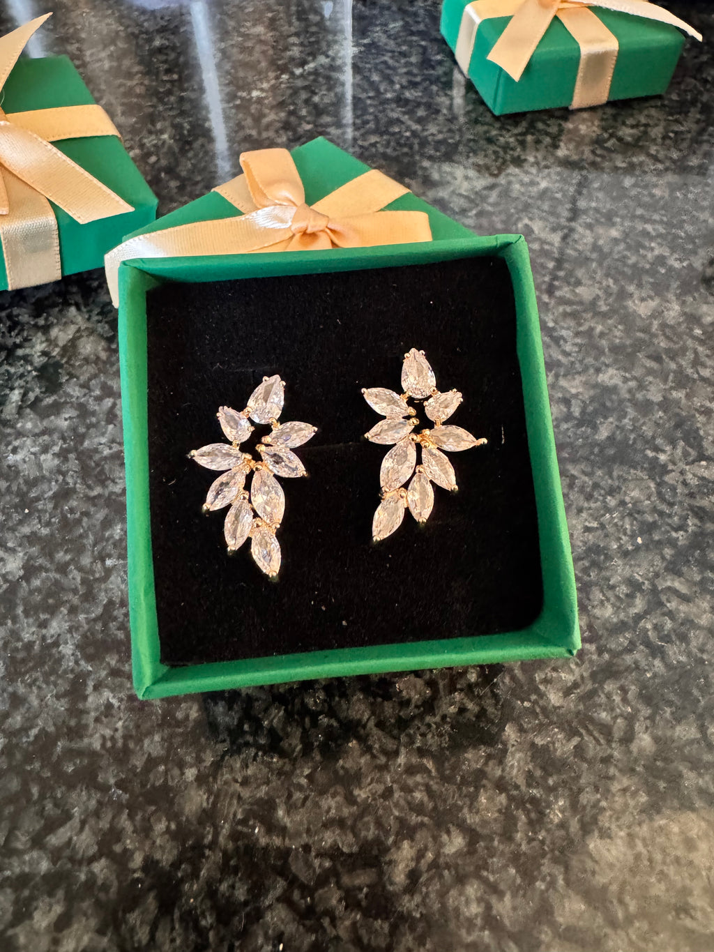 Crystal Marquise Climber Earrings — Gold